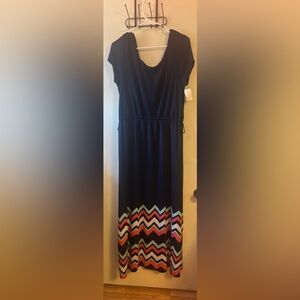NWT Rue21 Elegant Chevron Pattern Navy Blue Women's Long Dress XL 🩵✨